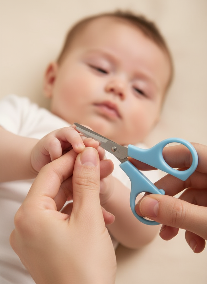 Kit de cuidado de uñas para bebés con tijeras y cortaúñas.
