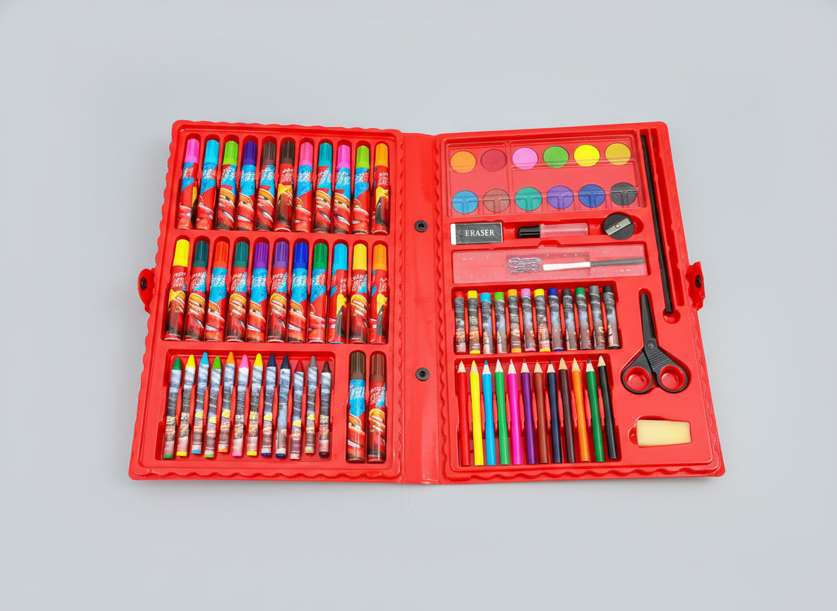 Set de Dibujo y Pintura 86 Piezas con Estuche - Cars o Spiderman